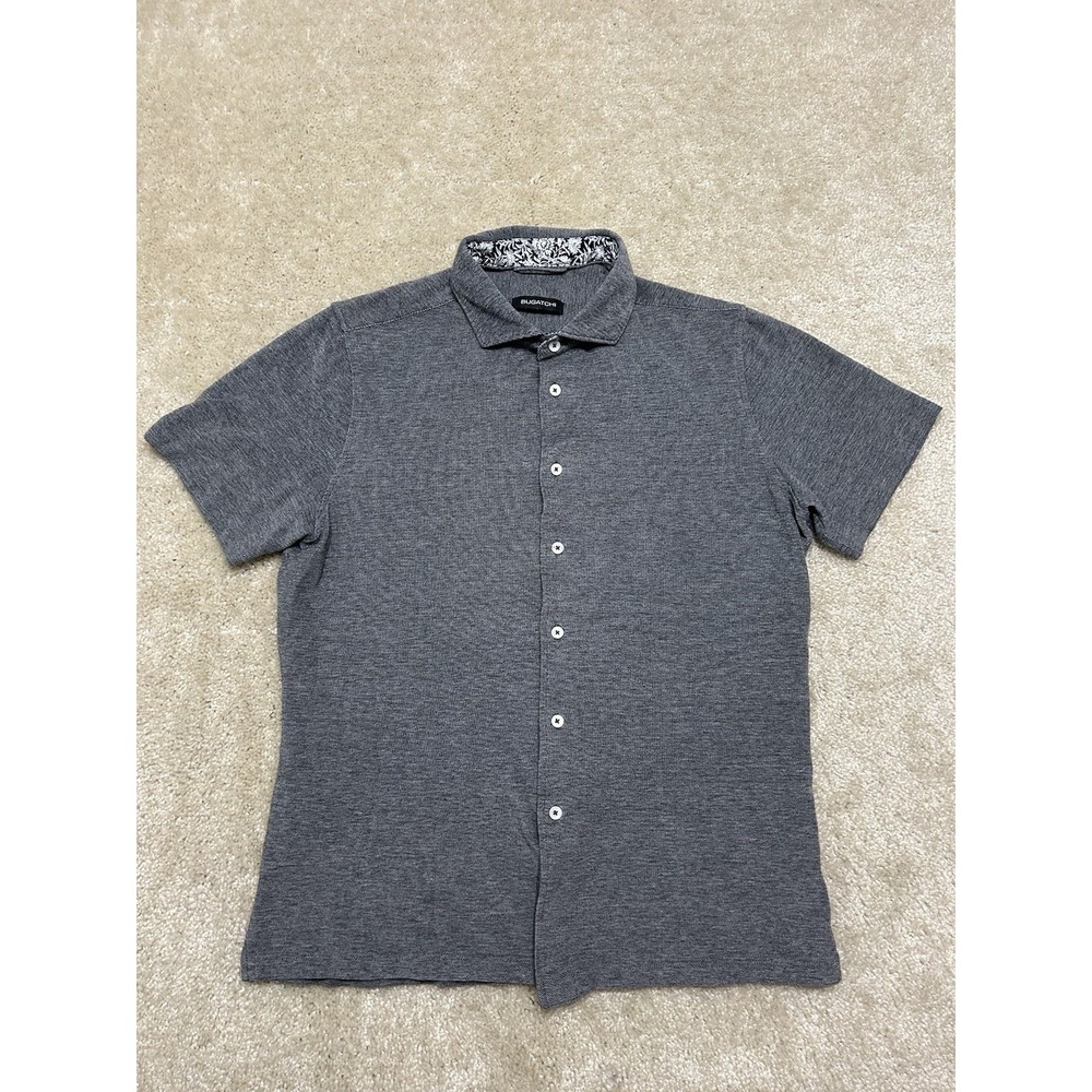 Bugatchi Short Sleeve Button Polo in Heather Gray